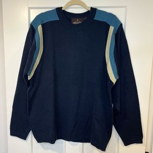 Laundromat Mens L Acryic Soft Comfort Blue Stripe Designer Crew Neck Sweater VTG